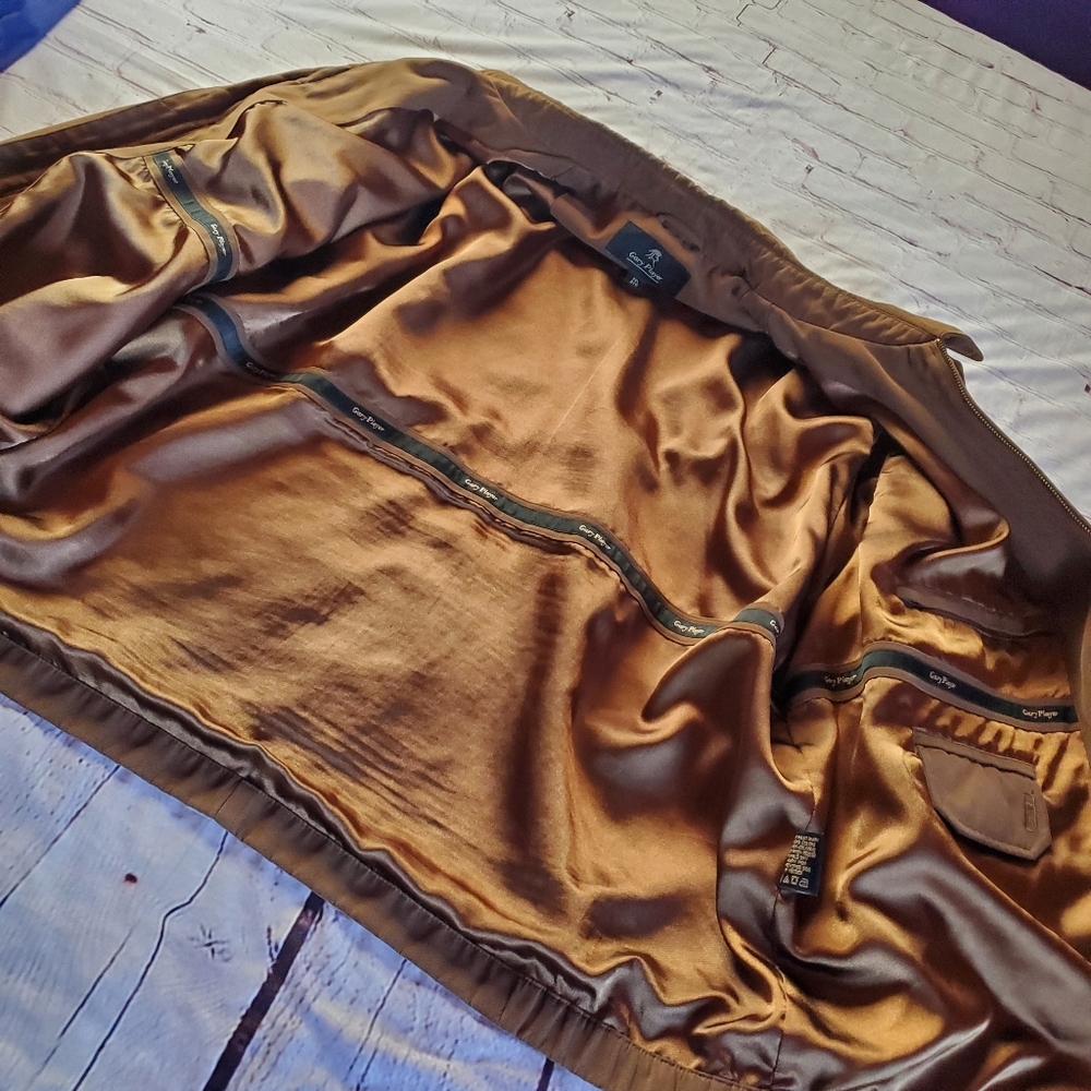 Vintage Gary Player Bomber Jacket Golf Mens XXL Brown Faux Suede Full Zip Lined - Picture 8 of 12